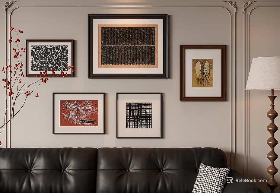 Photo Wall With Various Framed Artworks In Different Styles For Living Room Decorative Arrangement 3d model 