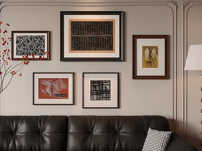 Photo Wall With Various Framed Artworks In Different Styles For Living Room Decorative Arrangement 3d model