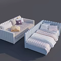 Cozy Light Blue And White Bedroom Furniture With Star Patterned Cushions And Soft Linens