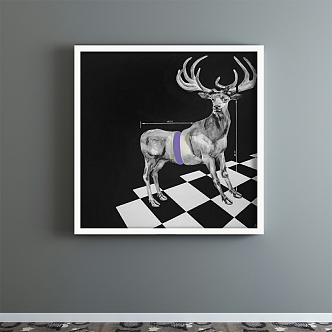 Modern Animal Painting Simple Black and White Bedroom Animal Deer Decorative Painting 3d model