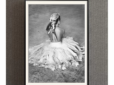Black and White Female Portrait Painting with Braided Hair and Fringed Dress Back View 3d model