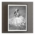 Black and White Female Portrait Painting with Braided Hair and Fringed Dress Back View