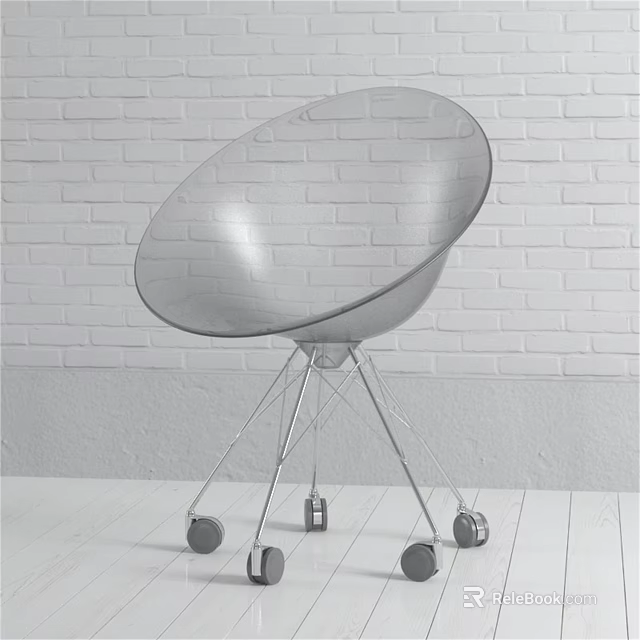 Transparent Leisure Chair with Metal Base and Wheels against White Brick Wall 3d model 