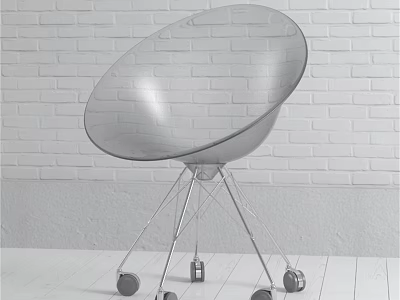 Transparent Leisure Chair with Metal Base and Wheels against White Brick Wall 3d model