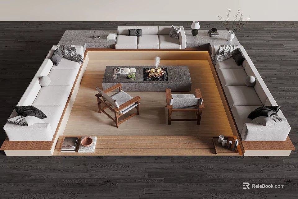 Modern Outdoor Sofa Set With Coffee Table Fire Pit And Comfortable Cushions 3d model 