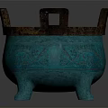 Antique Greenish Blue Bronze Tripod Featuring Dragon Patterns And Decorative Ears