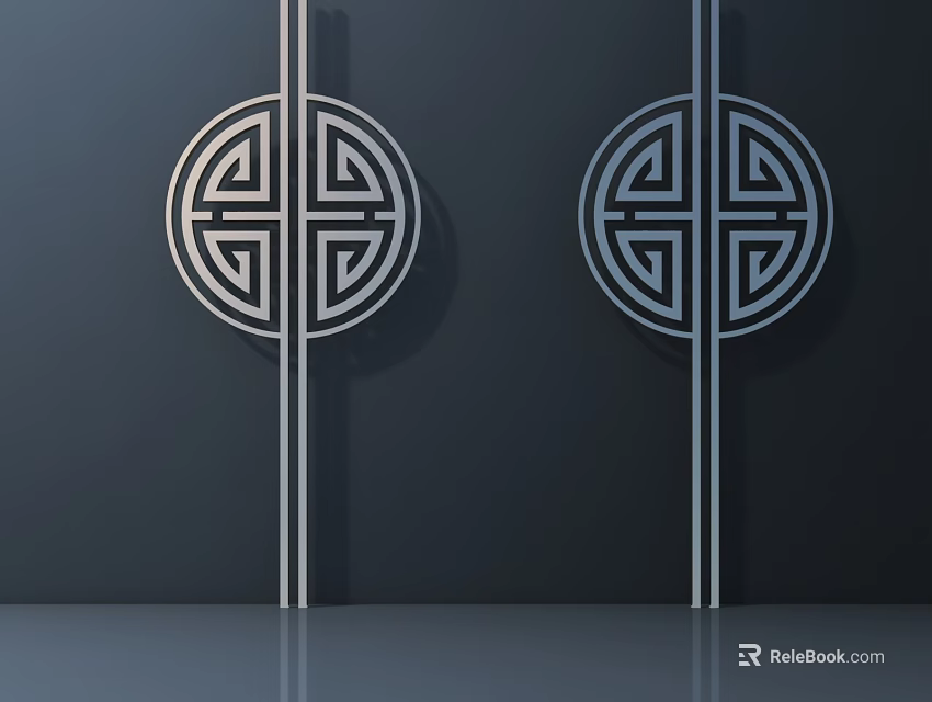 Modern Metallic Circular Handles With Traditional Intricate Patterns On Dark Backdrop 3d model 