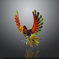Colorful Bird With Red Green Yellow Feathers And Spread Wings Decorative Design