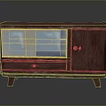 Vintage Wooden Storage Cabinet With Glass Doors Drawer And Decorative Legs