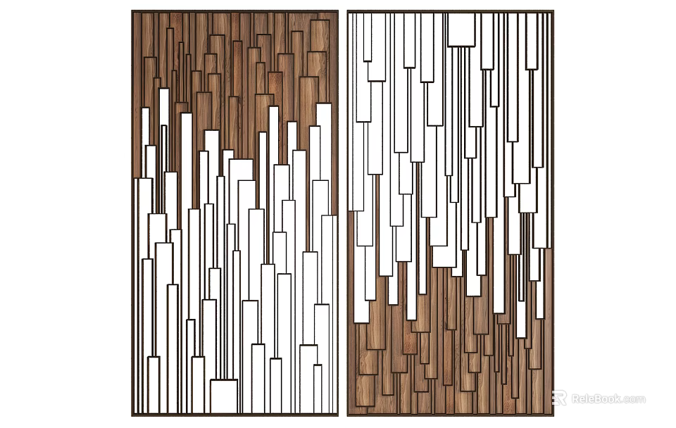 Modern Wooden and White Room Divider with Geometric Vertical Lines for Interior Decoration 3d model 