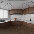 Warm Modern Open Dining and Living Room With Custom Wood Cabinets and Cozy Dining Set