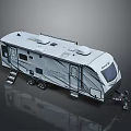 Modern Travel Caravan Exterior With Windows Ladder And Wheels Design