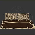 Bedroom Bed With Brown Bedding White Line Pattern Black Iron Headboard And Chevron Pillows