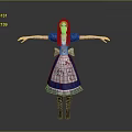Fictional Character In Blue White Dress With Bow Blue Sleeves Arms Outstretched Gray Background
