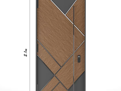 Modern Wooden Swing Door With Geometric Lines And 2.1m Height Design 3d model