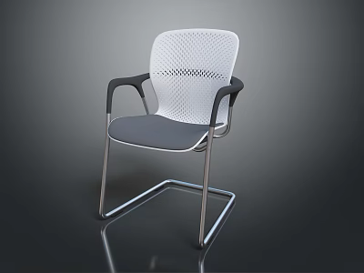 Modern Office Chair With White Mesh Back Black Armrests Gray Seat And Silver Metal Frame 3d model