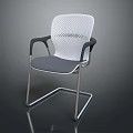 Modern Office Chair With White Mesh Back Black Armrests Gray Seat And Silver Metal Frame
