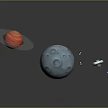 Cartoon Space Scene With Red Planet Blue Moon Craters And Small Astronaut Character