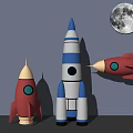 Colorful Rocket Shaped Decorative Ornament Set With Moon Accent And Red Blue White Designs