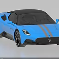 Blue Maserati Sports Car With Black Roof And Racing Stripes Design