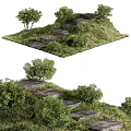Natural Stone Stairs Surrounded by Green Grass Small Trees and Bushes