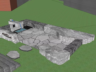 Outdoor Courtyard Garden Design With Stone Patio And Natural Stone Walls 3d model