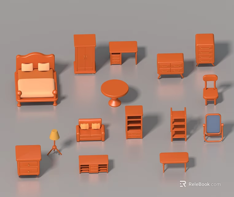 Orange Modern Entryway Cabinet and Side Cabinet Home Furniture Set 3d model 