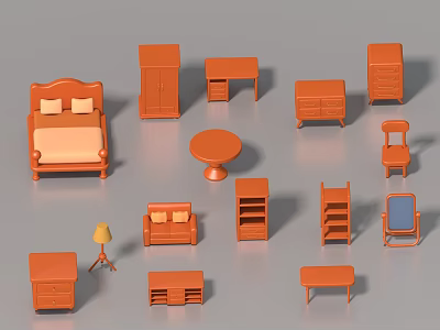 Orange Modern Entryway Cabinet and Side Cabinet Home Furniture Set 3d model