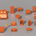 Orange Modern Entryway Cabinet and Side Cabinet Home Furniture Set