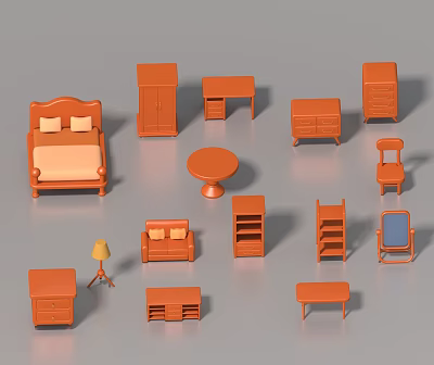 Orange Modern Entryway Cabinet and Side Cabinet Home Furniture Set 3d model