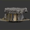 Natural Wood And Stone Structure With Stacked Stone Blocks On Wooden Base