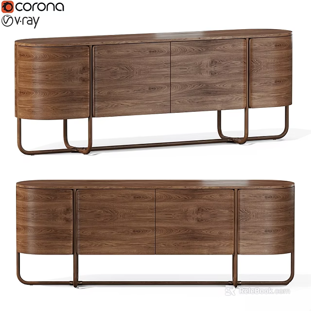 Modern Walnut Wood Dresser With Storage Drawers And Metal Legs Design 3d model 