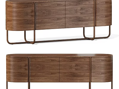 Modern Walnut Wood Dresser With Storage Drawers And Metal Legs Design 3d model