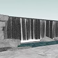 Natural Stone Waterfall Feature Wall With Cascading Water And Pool Design 3d model