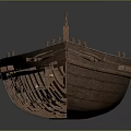 Traditional Wooden Boat With Storage Compartments And Small Cabin For Water Transportation