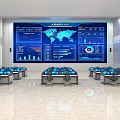 Modern Control Room Interior With Data Visualization Screens And Control Consoles 3d model