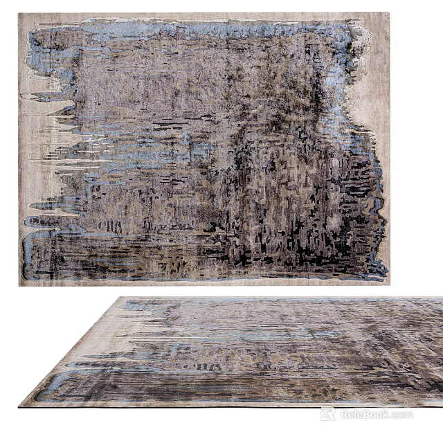 Modern Square Area Rug With Abstract Textured Design Gray And Blue Color Tones 3d model 