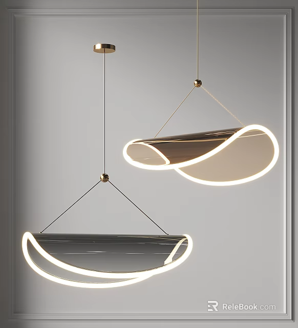 Contemporary Crescent Shaped Pendant Lights With LED Glow Hanging In Minimalist Space 3d model 