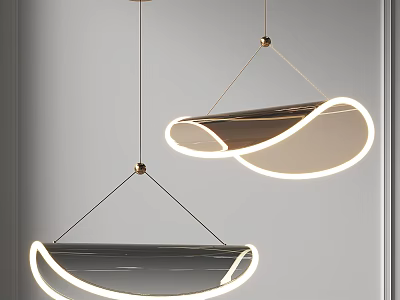 Contemporary Crescent Shaped Pendant Lights With LED Glow Hanging In Minimalist Space 3d model