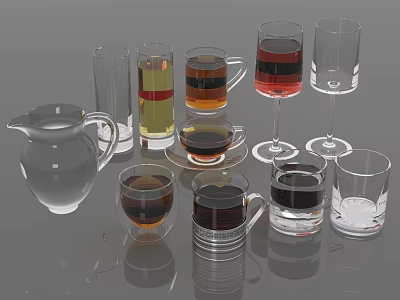 Household Glass Drinkware Collection With Pitcher Mugs Wine Glasses And Various Shapes For Daily Use 3d model