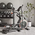 Home Gym Sports Equipment With Elliptical Trainer Dumbbells Medicine Balls And Storage Shelf