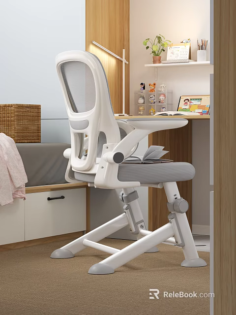 Modern Home Office Desk And Chair Set With Adjustable Mesh Back Wooden Table Storage 3d model 