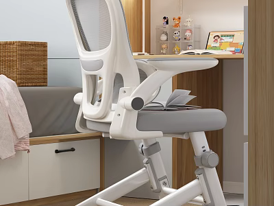 Modern Home Office Desk And Chair Set With Adjustable Mesh Back Wooden Table Storage 3d model