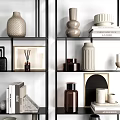 Modern Shelving Unit With Decorative Vases Books Sculptures And Photo Frames