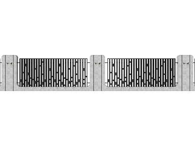Modern Building Exterior Wall With Black Metal Fence And Gray Concrete Pillars 3d model
