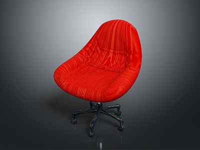Red Striped Swivel Chair With Upholstered Seat And Wheel Base 3d model