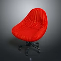 Red Striped Swivel Chair With Upholstered Seat And Wheel Base