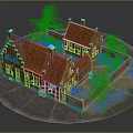 Traditional Architecture Model Featuring Red Tiled Roofs Brick Walls Enclosed Courtyard And Green Grass