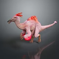 Pink Dinosaur With Red Crest And Wings In Standing Pose On Gray Background