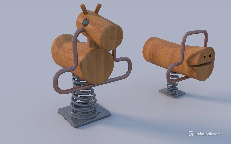 Wooden Building Blocks Spring Rocking Toys With Pony And Pig Shapes On Metal Spring Bases 3d model 